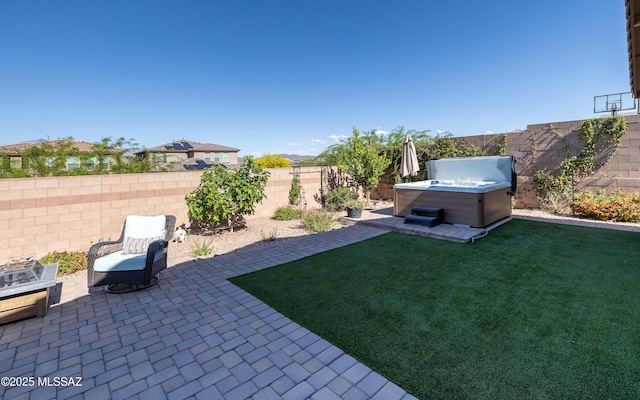 10199 S Pantano Knolls Dr, Vail, AZ 85641 - view of yard featuring a fenced backyard, a patio, and a hot tub
