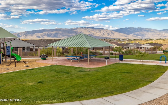 10199 S Pantano Knolls Dr, Vail, AZ 85641 - view of home's community featuring playground community, a lawn, a gazebo, fence, and a mountain view