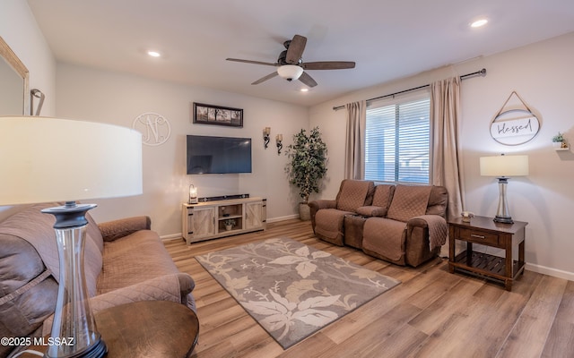 10199 S Pantano Knolls Dr, Vail, AZ 85641 - living room with baseboards, a ceiling fan, and wood finished floors