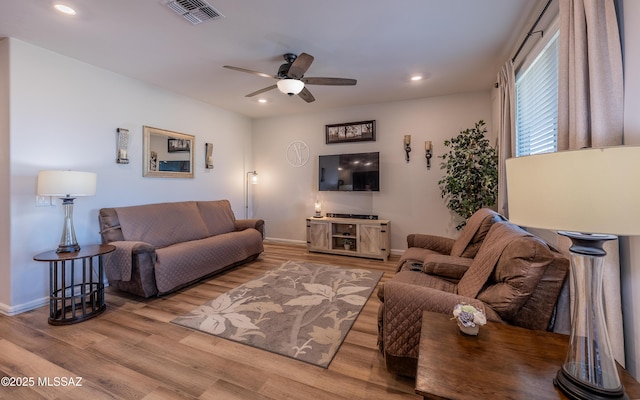 10199 S Pantano Knolls Dr, Vail, AZ 85641 - living room with ceiling fan, recessed lighting, baseboards, wood finished floors, and visible vents