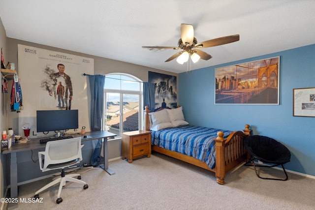 9949 N Blue Crossing Way, Tucson, AZ 85743 - bedroom featuring carpet floors, a desk, baseboards, and a ceiling fan