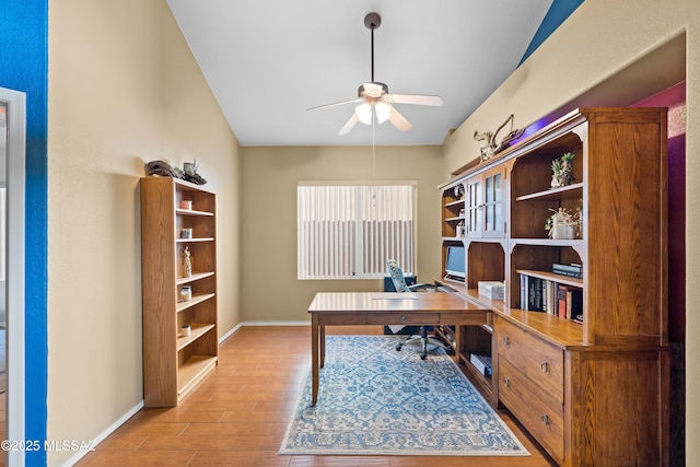 9949 N Blue Crossing Way, Tucson, AZ 85743 - home office featuring ceiling fan, baseboards, and wood finished floors