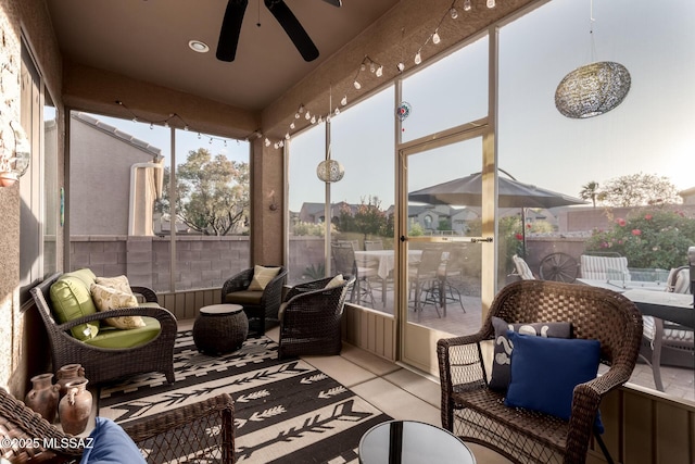 5884 S Azure Vista Way, Green Valley, AZ 85622 - sunroom with a ceiling fan and tile patterned floors
