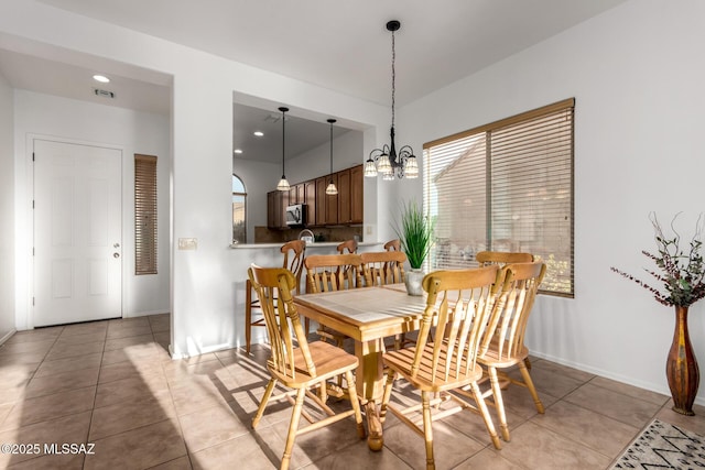 5884 S Azure Vista Way, Green Valley, AZ 85622 - dining space featuring plenty of natural light, a chandelier, light tile patterned floors, baseboards, and recessed lighting