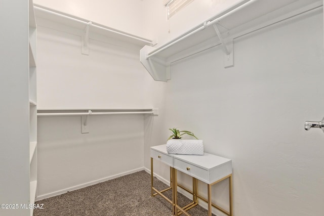 walk in closet with dark carpet