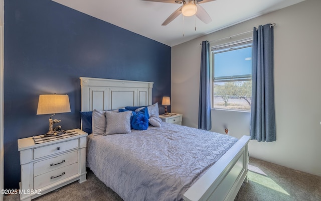 bedroom with carpet flooring and ceiling fan
