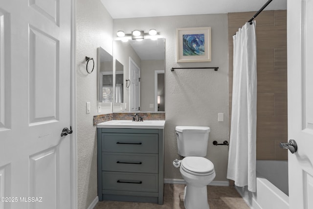 1500 E Pusch Wilderness Dr Unit 10105, Oro Valley, AZ 85737 - bathroom with toilet, vanity, a textured wall, tile patterned flooring, and baseboards