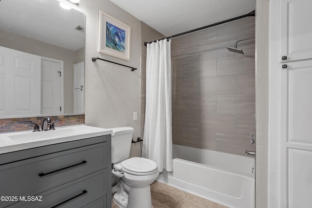 1500 E Pusch Wilderness Dr Unit 10105, Oro Valley, AZ 85737 - full bath with toilet, shower / tub combo with curtain, vanity, tile patterned flooring, and a textured wall