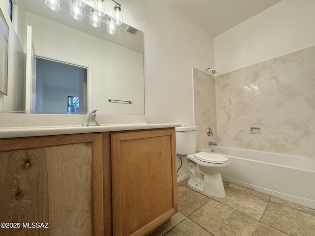 full bathroom featuring vanity, shower / tub combination, tile patterned floors, and toilet
