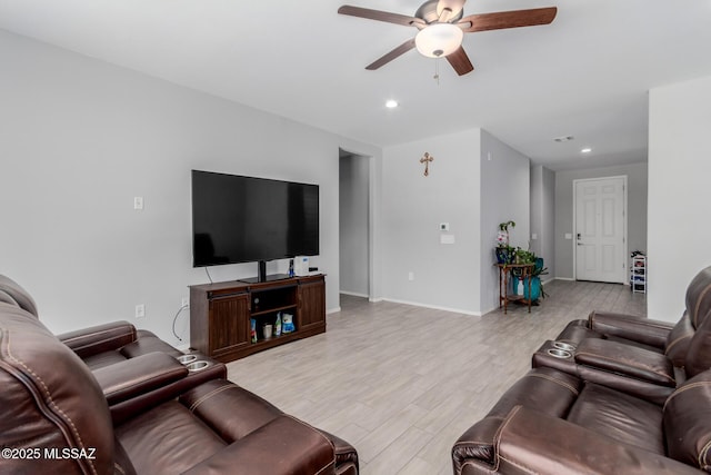 10157 N Sand Sage Trl, Marana, AZ 85653 - living area with baseboards, recessed lighting, light wood-style flooring, and ceiling fan