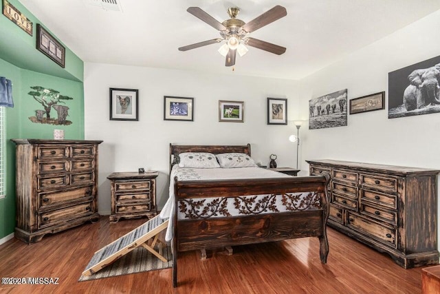 630 E Racine Pl, Casa Grande, AZ 85122 - bedroom with visible vents, ceiling fan, and wood finished floors