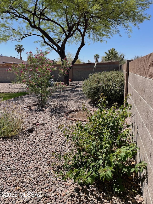 view of yard with a fenced backyard