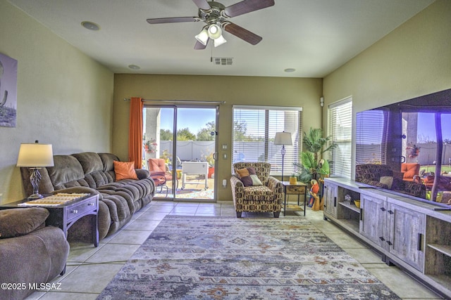 33925 S Alvarado St, Red Rock, AZ 85145 - living area featuring visible vents, ceiling fan, and light tile patterned flooring