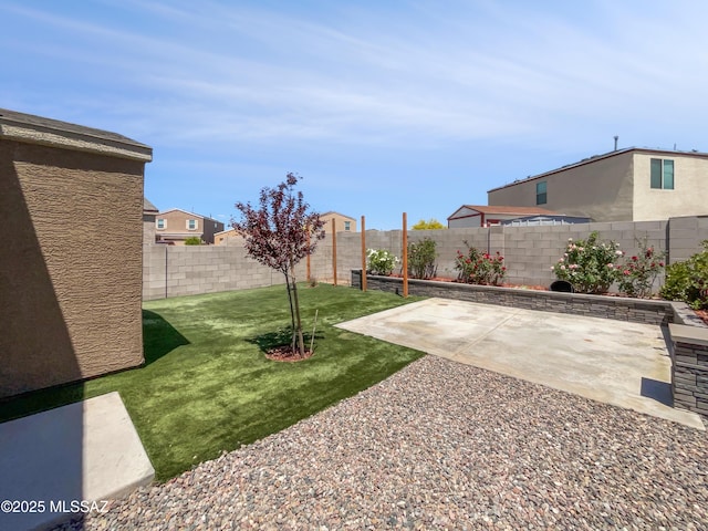 view of yard with a patio and a fenced backyard