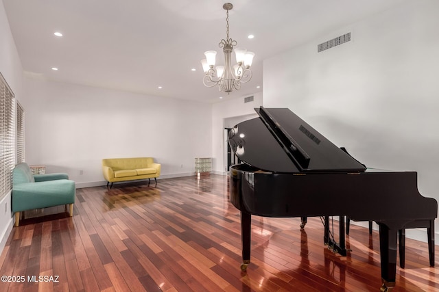 1330 W Panorama Rd, Tucson, AZ 85704 - sitting room with visible vents, recessed lighting, a notable chandelier, and hardwood / wood-style flooring