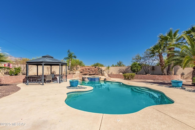 1330 W Panorama Rd, Tucson, AZ 85704 - view of pool with a gazebo, a fenced backyard, a patio area, and a pool with connected hot tub