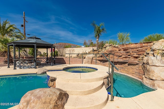 1330 W Panorama Rd, Tucson, AZ 85704 - view of swimming pool featuring an in ground hot tub, a gazebo, a fenced in pool, fence, and a patio