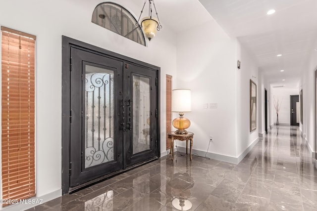 1330 W Panorama Rd, Tucson, AZ 85704 - foyer entrance with baseboards, french doors, recessed lighting, and marble finish floor