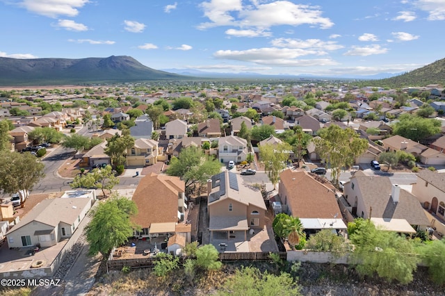 aerial view featuring a residential view and a mountain view