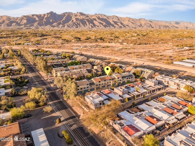 bird's eye view with a mountain view