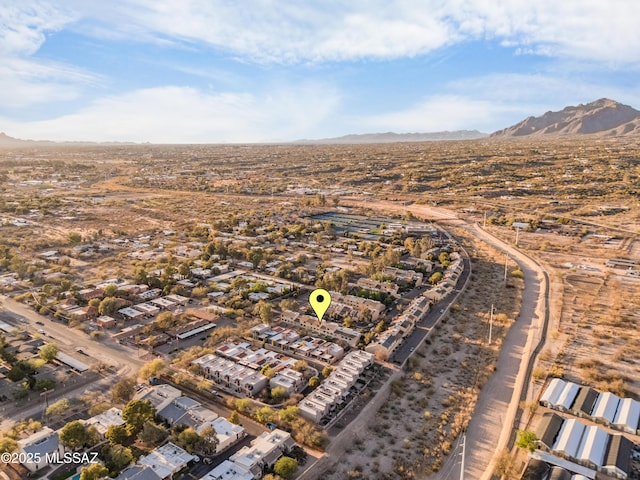 drone / aerial view featuring a mountain view