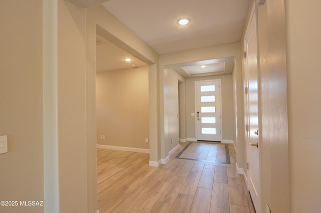 62908 E Thunder Rock Dr, Tucson, AZ 85739 - foyer entrance with baseboards, light wood-style floors, and recessed lighting