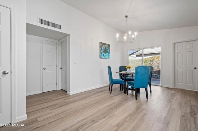 9453 E Pena Dr, Tucson, AZ 85730 - dining room with baseboards, light wood-style flooring, a chandelier, and visible vents