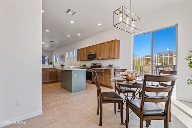 9896 E Wind Dancer Dr, Tucson, AZ 85748 - dining room with baseboards, recessed lighting, light tile patterned flooring, and visible vents