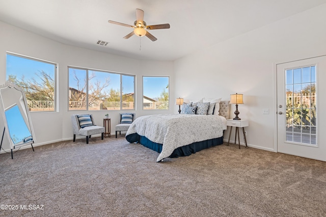 9896 E Wind Dancer Dr, Tucson, AZ 85748 - bedroom with access to outside, carpet flooring, ceiling fan, and visible vents