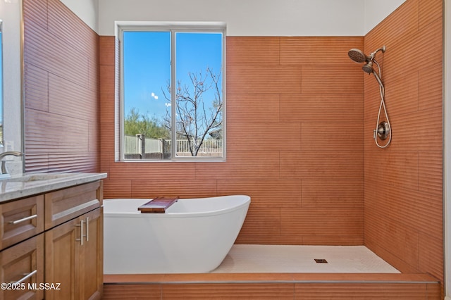 9896 E Wind Dancer Dr, Tucson, AZ 85748 - full bathroom with a freestanding bath, tiled shower, and vanity