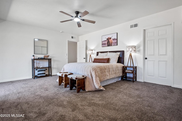 bedroom featuring carpet flooring, baseboards, and visible vents