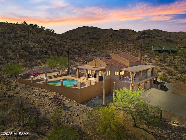 14171 N Gibson Trl, Tucson, AZ 85755 - view of swimming pool featuring a mountain view, fence, and a patio