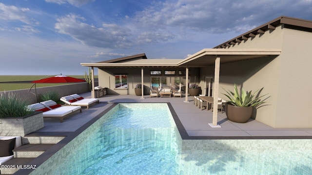 view of pool with a fenced in pool, fence, a patio, and outdoor lounge area