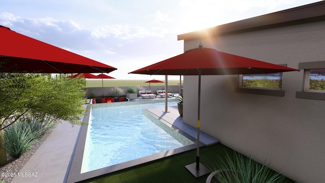 view of swimming pool with a fenced in pool