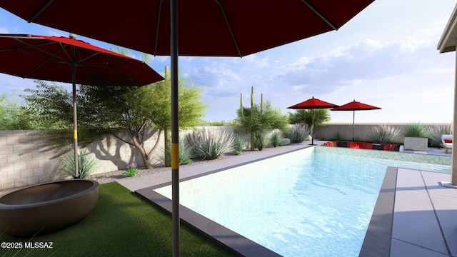 view of pool featuring a fenced in pool and a fenced backyard