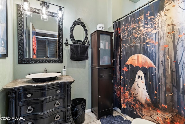 full bathroom featuring vanity and curtained shower