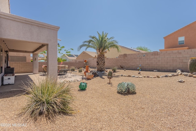 view of yard with a patio area and a fenced backyard
