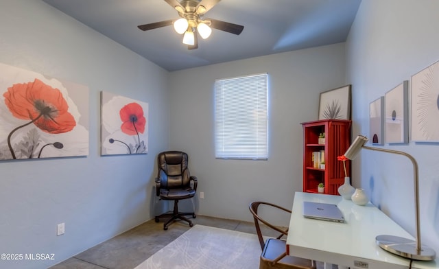 office area featuring ceiling fan