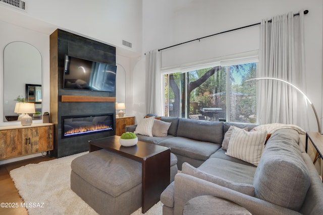 29 W Camino Rancho Viejo, Sahuarita, AZ 85629 - living room with a glass covered fireplace and a towering ceiling