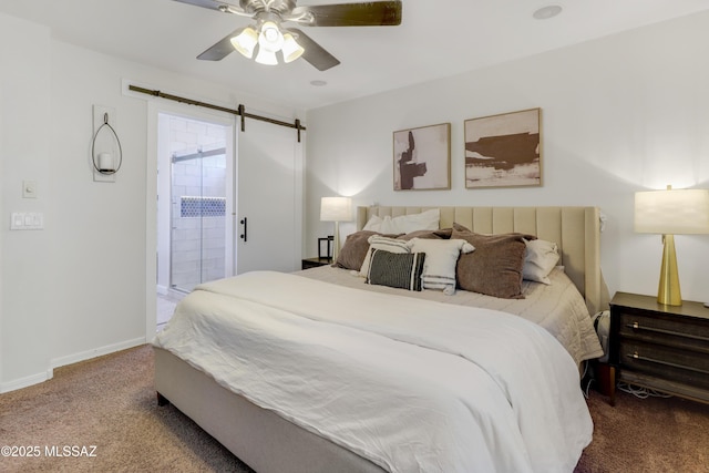 29 W Camino Rancho Viejo, Sahuarita, AZ 85629 - bedroom featuring carpet floors, a barn door, a ceiling fan, and baseboards