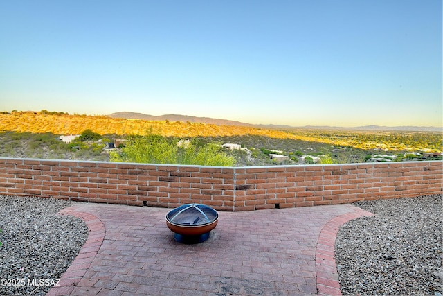 view of patio with a mountain view