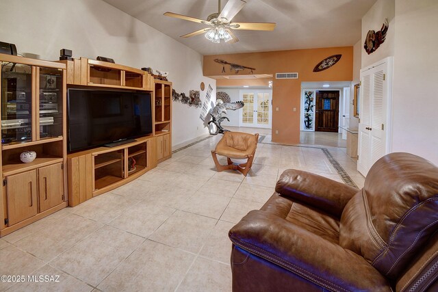 4180 N Camino Ferreo, Tucson, AZ 85750 - living room featuring a ceiling fan, baseboards, light tile patterned floors, and visible vents