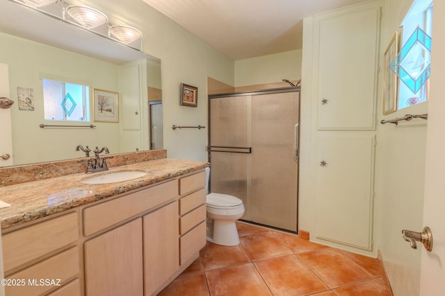 149 E Los Arcos, Green Valley, AZ 85614 - full bath featuring tile patterned floors, vanity, toilet, and a shower stall