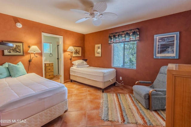 149 E Los Arcos, Green Valley, AZ 85614 - tiled bedroom featuring baseboards, multiple windows, and a ceiling fan