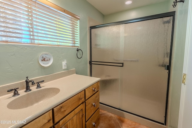 149 E Los Arcos, Green Valley, AZ 85614 - full bath with vanity, tile patterned flooring, and a stall shower
