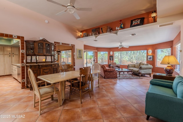 149 E Los Arcos, Green Valley, AZ 85614 - dining area featuring light tile patterned flooring, a ceiling fan, and visible vents