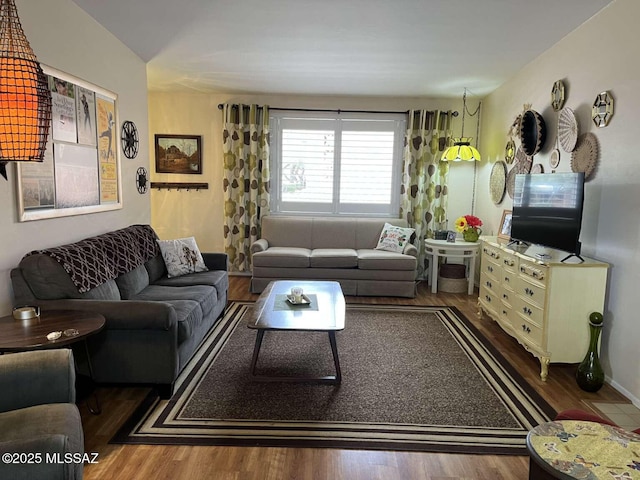 living room with wood finished floors