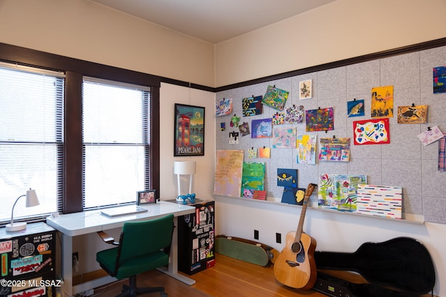 home office featuring wood finished floors