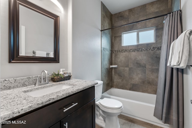156 E Stone Ct, Tucson, AZ 85705 - full bathroom with toilet, vanity, shower / bath combination with curtain, and tile patterned flooring