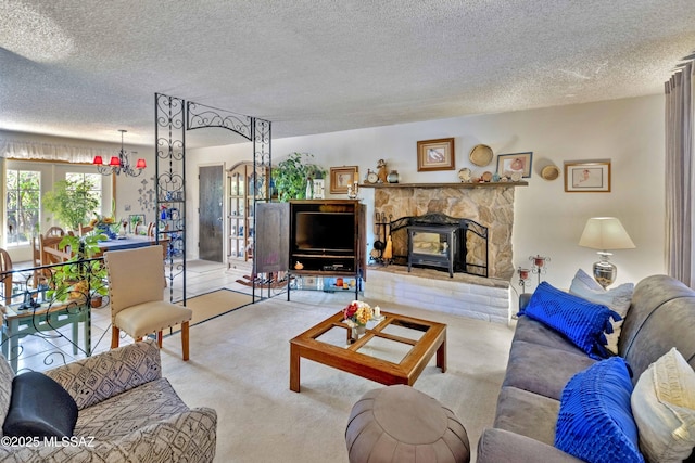 575 N Robles Rd, Oracle, AZ 85623 - carpeted living area with a textured ceiling